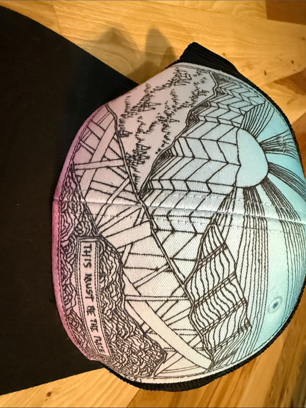 Hand Drawn Gradient Blue-Purple Trucker Cap with Black Brim